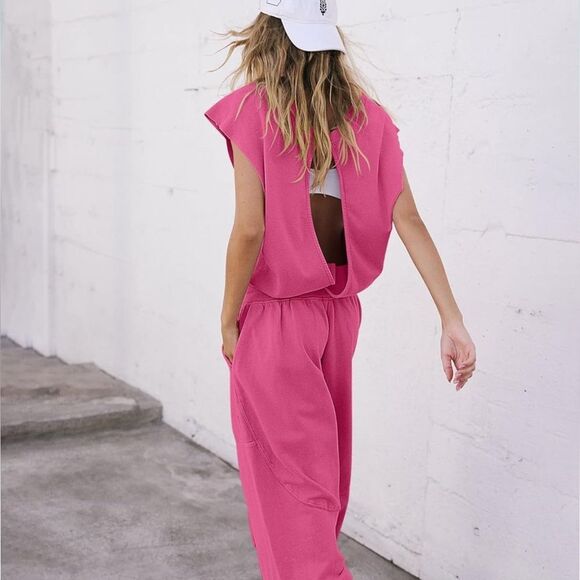 NWT One Piece Elastic Waisted Open Back Workout Romper Jumpsuit